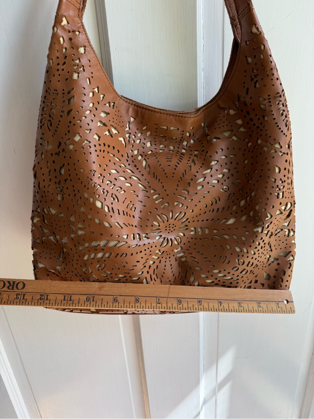 The Sak Laser-Cut Hobo Shoulder Bag - Brown with Cream Lining - Picture 7 of 9